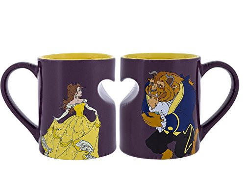 Disney Parks Princess Belle Beauty and Beast Romantic Heart Mug Set of 2