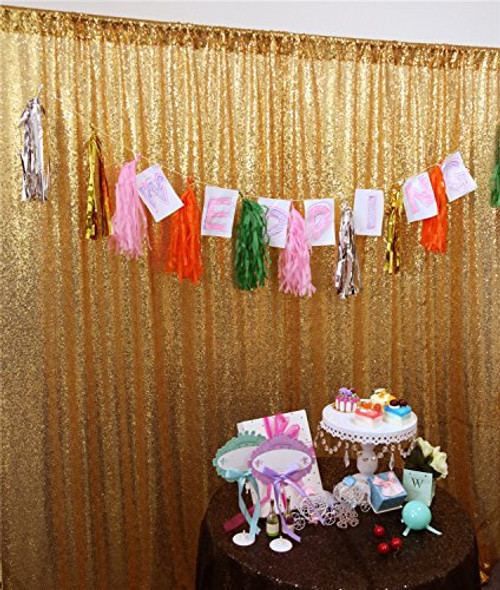 TRLYC 8ft8ft Gold Shimmer Sequin Fabric Photography Backdrop Sequin Curtain for Wedding/Party