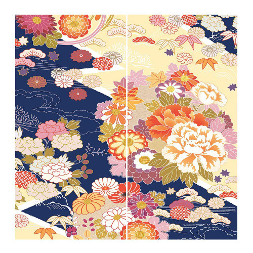 Japanese Shading Insulated Curtain, Traditional Kimono Motifs Composition Floral Patterns Vintage Artwork, for Bedroom, Kindergarten, Living Room, W42 x L84 Inch Cream Indigo