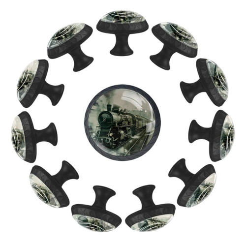 12-Pc,Round Kitchen Cabinet Knobs and Pulls,Cabinet Door Handles,Kitchen Knobs for Cabinets,Vintage Steam Trains