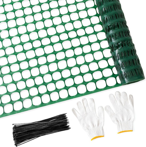 Plastic Mesh Fence Safety Fence, 4'x100' Roll with 100 Zip Ties, Resuable Temporary Netting for Garden Fencing, Construction, Snow Fencing, Animal Barrier, Poultry, Deer, Patio, Green