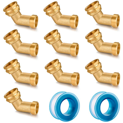 Garden Hose Elbow Connector 45 Degree Solid Brass Pipe Fittings Hose Elbow -Eliminates Stress and Strain On RV Water Intake Hose Adapter 3/4" FHT x 3/4" MHT (45 Degree 10 PCS)