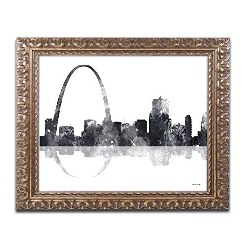 Gateway Arch St Louis Skyline BG-1 by Marlene Watson, Gold Ornate Frame 11x14-Inch