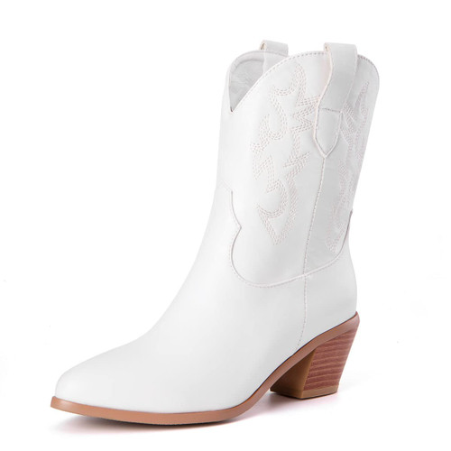 Cowgirl Boots Stitched Ankle Boots for Women EmbroideWhite Cowboy Boots Pointed Toe White Cowgirl Boots Western Stitched Ankle Boots Size 47