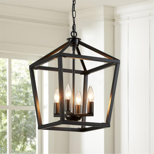 4-Light Farmhouse Pendant Light, Industrial Black Lantern Light Iron Farmhouse Chandelier Height Metal Cage E12 Base Pendant Light Fixture for Kitchen Island Dining Room Hallway Foyer Entryway 4-Light Farmhouse Pendant Light, Industrial Black Lantern Light Iron Farmhouse Chandelier Height Metal Cage E12 Base Pendant Light Fixture for Kitchen Island Dining Room Hallway Foyer Entryway