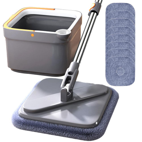 Square Spin Mop M16, Self Wash Spin Mop M16, Spin Mop and Bucket with Wringer Set, Square Spin Mop for Floor Cleaning, Spin Mop Separate Clean and Dirty Water (8 Cloths)