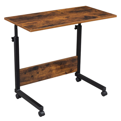 31.49 Inch Rolling Side Table with Baffle - Height Adjustable Desk - Computer Desk on Wheels - Mobile Standing Desk - Over Bed Table with Lockable Wheels - Portable Laptop Stand for Bed Sofa Couch