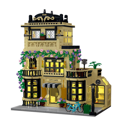 City Cafe Architecture Building Kit with LED Lights,3 Levels City Cafe Model Building Blocks Toy,for 12+Age Teen,Adult?1443 Pieces?