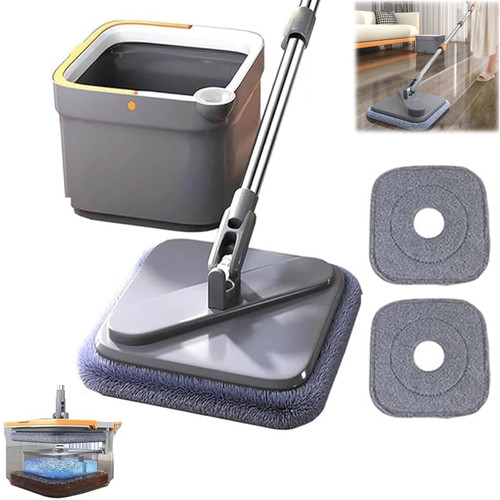 Spin Mop M16, 2024 New Self Wash Spin Mop M16, Spin Square Mop and Bucket Set M16, Square Mop and Bucket with Wringer Set, Spin Mop and Bucket Separate Clean and Dirty Water (+2 Cloths)