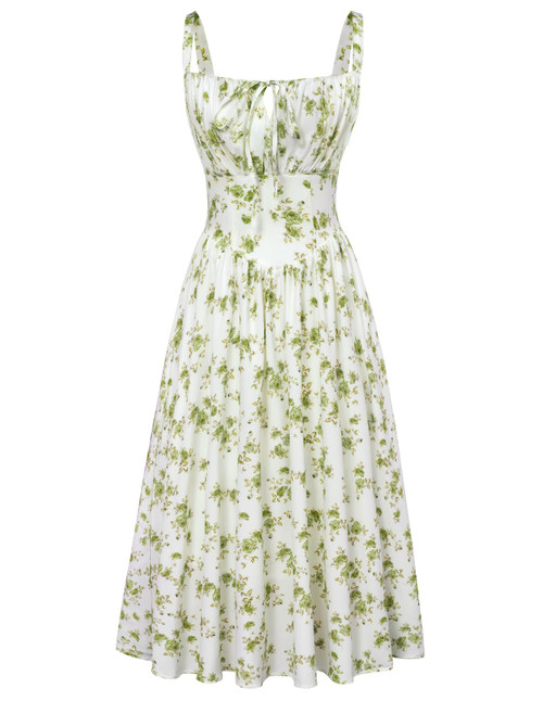 Floral Print Corset Dress for Women Ruched Bust Flowy Spring Dresses Green S