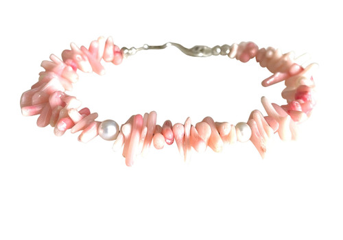 Pink Coral and Pearl Bracelet, Natural Japanese Pink Coral, Pink Coral Branch Bracelet, Freshwater Pearls, Karen Hill Tribe Fine Silver. Pink Coral and Pearl Bracelet, Natural Japanese Pink Coral, Pink Coral Branch Bracelet, Freshwater Pearls, Karen Hill Tribe Fine Silver.