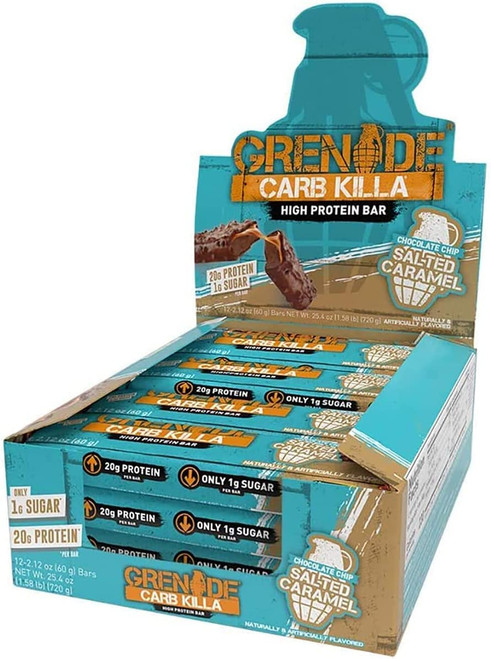 Carb Killa High Protein and Low Sugar Candy Bar, 12 x 60 g - Chocolate Chip Salted Caramel