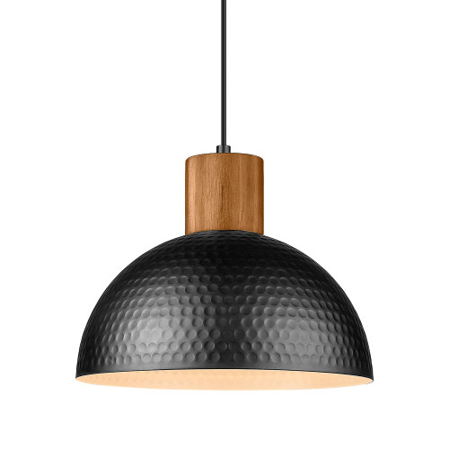 Industrial Pendant Light, Rubber Wood Dome Hanging Lamp with 12" Hammered Metal Shade, Modern Pendant Light Fixtures for Kitchen Island, Bar, Farmhouse Dining Room, Bedroom, Hallway - Black Industrial Pendant Light, Rubber Wood Dome Hanging Lamp with 12" Hammered Metal Shade, Modern Pendant Light Fixtures for Kitchen Island, Bar, Farmhouse Dining Room, Bedroom, Hallway - Black
