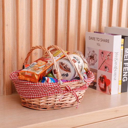 (TM QI003055R Oval Willow Basket with Double Drop Down Handles (2, Red Gingham)