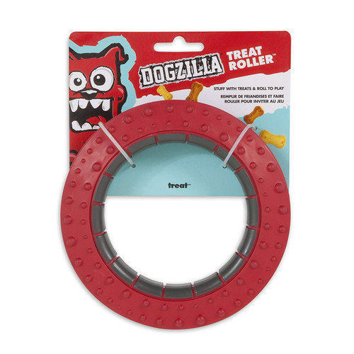 Dogzilla Treat Roller Toy, Red/Grey