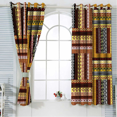 Room Darkening Curtains 63 Inches Length, Oriental Motifs Blackout Curtains for Living Room Darkening 63 x 63 Inch
