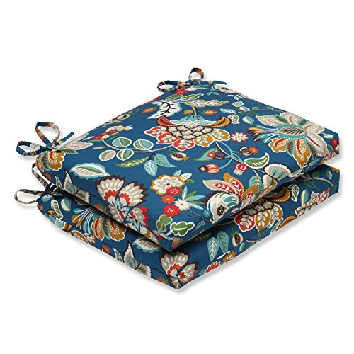 Pillow Perfect Outdoor Telfair Squared Corners Seat Cushion, Peacock, Set of 2