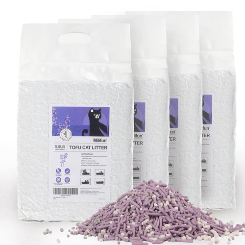 Tofu Cat Litter, Dust-Free Kitty Litter, Ultra Absorbent Clumping Cat Pellet Litter, Fast Drying, Lavender Cat Tofu Litter Odor Control, Less Scattering, Pretty Dust-Free Mixed Tofu Cat Litter.