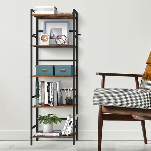 5 Tier Industrial Bookshelf Tall Bookcase with Storage Book Shelf Stand Wood and Metal Book Shelves for Office Brown Bookcase Shelf for Bedroom Kids Room 5 Tier Industrial Bookshelf Tall Bookcase with Storage Book Shelf Stand Wood and Metal Book Shelves for Office Brown Bookcase Shelf for Bedroom Kids Room