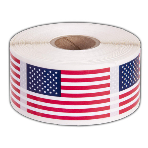American Flag Stickers USA Flags - 500 Per Roll - 1.25" X 2.125" Patriotic Labels by (12 Pack)