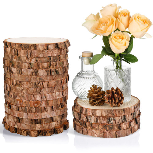15 Pcs Christmas Wood Slices for Centerpieces 7-8 Inch Unfinished Natural Wood Coasters with Tree Bark Rustic Wood Pieces for Crafts Wood Rounds for DIY Circles Crafts Wedding Table Decor Ornaments
