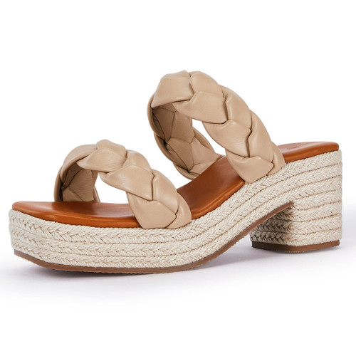 Womens Summer Espadrilles Platform Wedge Sandals Braided Open Toe Slip On Slide Sandals