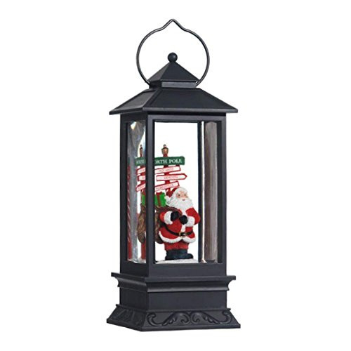 Lighted Snow Globe Lantern: 11 Inch, Black Holiday Water Lantern by RAZ Imports (North Pole Santa)