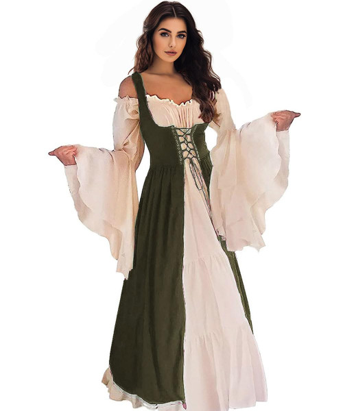 Renaissance Dress Women Irish Medieval Pirate Costume Ren Faire Dresses Halloween Costume (Olive 2XL/3XL) Renaissance Dress Women Irish Medieval Pirate Costume Ren Faire Dresses Halloween Costume (Olive 2XL/3XL)