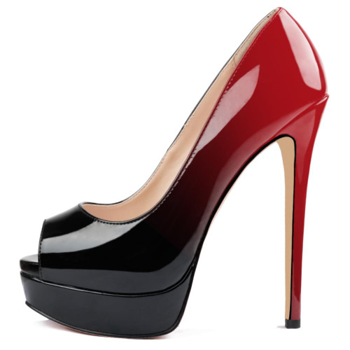 Women's Platform Stiletto Heels Shoes Peep Toe Pumps 6 inch Heels for Dress Wedding Party Red-Black 6.5US