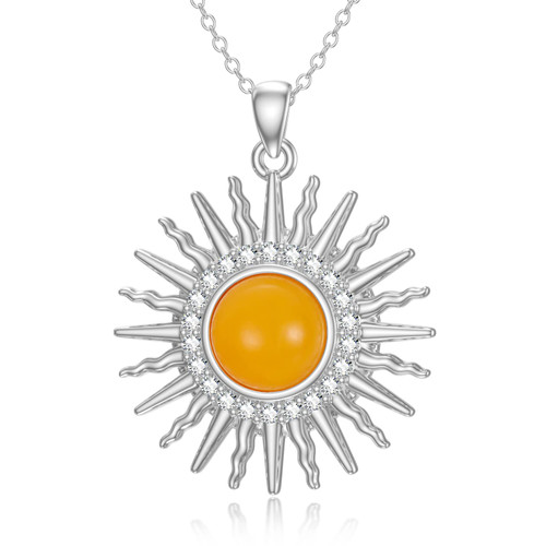 Sun Necklace for Women 925 Sterling Silver Honeystone Necklace Amber Pendant Mother's Dainty Necklace Christmas Birthday'S Gifts