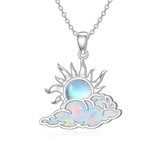 Sun Necklace for Women 925 Sterling Silver Cloud Pendant Opal Moonstone Jewelry for Birthday Christmas