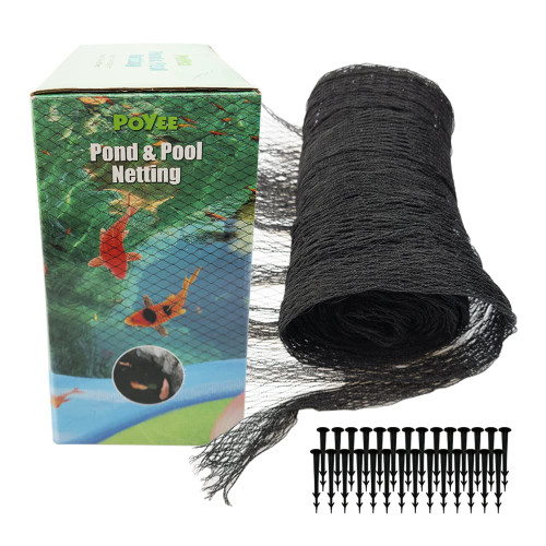 28x30ft Pond Netting for Leaves Leaf Net Cover Pond Net with Small Fine Mesh Protecting Koi Fish from Birds Cats Stakes Included