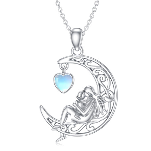 Mother and Child Necklace 925 Sterling Silver Moon Necklace with Moonstone Jewelry for Women Girls Mother and Child Necklace 925 Sterling Silver Moon Necklace with Moonstone Jewelry for Women Girls