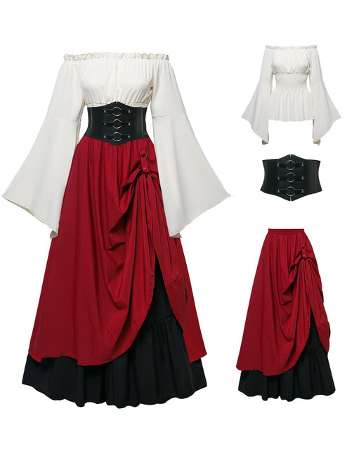 Renaissance Costume Women Ren Faire Medieval Dress for Women with Corset Fairy Costume Halloween Red XXL Renaissance Costume Women Ren Faire Medieval Dress for Women with Corset Fairy Costume Halloween Red XXL