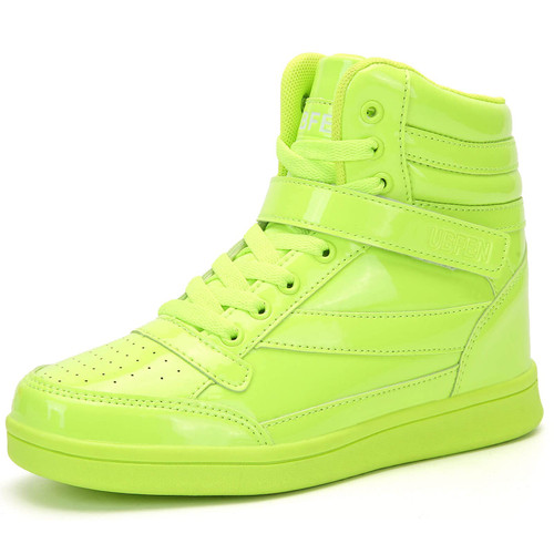 Womens High Top Ankle Support Sneakers Vibrant Green Wedge Heel Retro 80s Tennis Shoes for Girls Cosplay Removable Insole Footwear