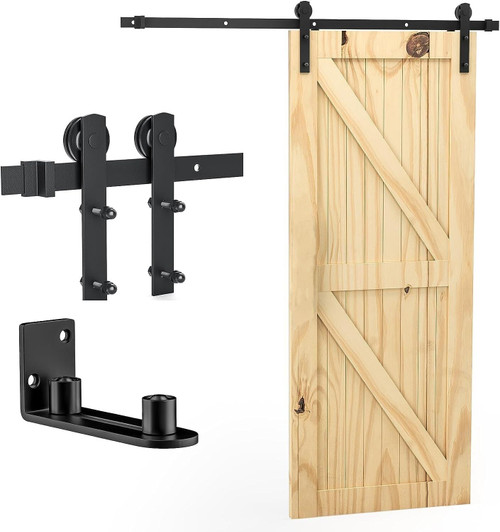 Barn Door Hardware Kit -5FT Sliding Barn Door Hardware Kit Heavy Duty with Adjustable Floor Guide -Easy to Install, Smoothly and Quietly, Fit 28" Wide Door Panel -Black, I Shape Hanger