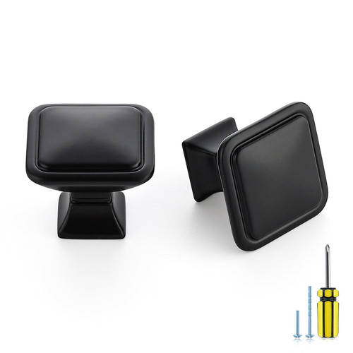 30 Pack Black Cabinet Knobs - Kitchen Cabinet Knobs Drawer Knobs for Cabinets and Drawers 1.2" Square Cabinet Knobs for Dresser Drawers Matte Black Solid Cabinet Hardware Knobs