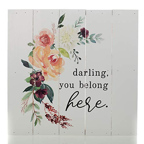 P. Graham Dunn Darling You Belong Here Floral Peach 18 x 17 Pine Wood Boxed Pallet Plaque