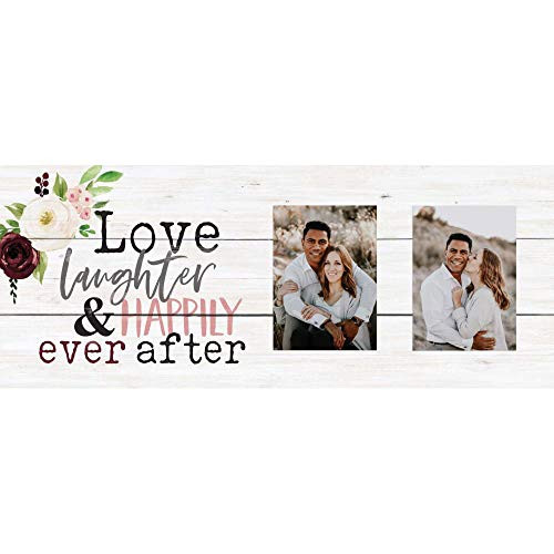 P. Graham Dunn Love Happily Ever After Floral 26 x 11 Pine Wood Wall and Tabletop Photo Frame
