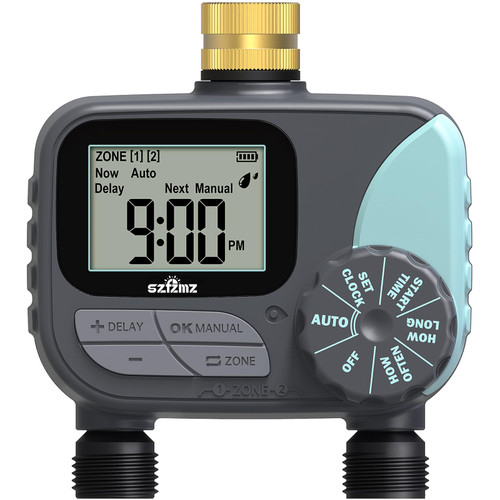 Sprinkler Timer, Water Timer for Garden Hose, Irrigation Timer Controller for Outdoor Plants Lawn, Hose Timers for Watering with Rain Delay/Manual/Automatic Watering System, Brass Inlet 2 Outlet