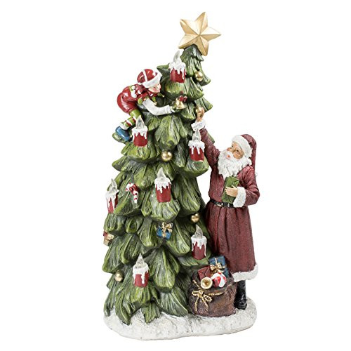 Hanna's Handiworks Santa Claus and Elf Christmas Tree LED Light Up 17 Inch Resin Tabletop Figurine