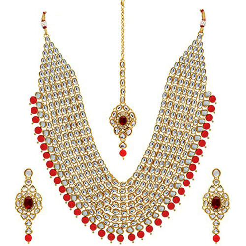 Indian Traditional Bollywood Collection Faux Kundan Pearl Layered Jewelry Necklace Set with Maang Tikka Earrings for Women Girls (Maroon) Indian Traditional Bollywood Collection Faux Kundan Pearl Layered Jewelry Necklace Set with Maang Tikka Earrings for Women Girls (Maroon)