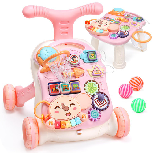 Baby Walker for Girls, 2 in 1 Sit to Stand Learning Walker and Activity Center, Learning to Walk, Early Push Walking Toys for Toddler Infant