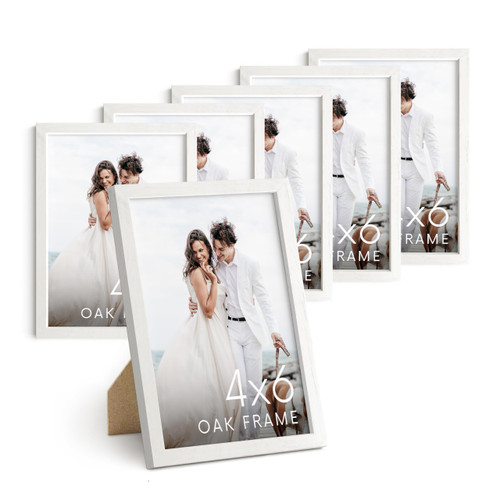 4x6 Picture Frame Set of 6 - White Gallery Wall Frames, 4x6 Frames for Pictures, 4x6 Picture Frame Bulk, Wooden Picture Frames 4x6 Small Frames, 4x6 Frames Bulk (White Oak Frames)
