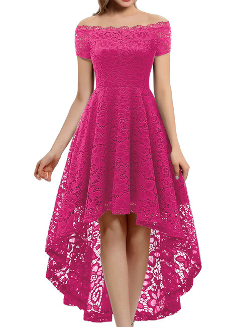 Women's Lace Cocktail Dress Hi-Lo Off Shoulder Bridesmaid Swing Formal Party Dress 0042 Rose M Women's Lace Cocktail Dress Hi-Lo Off Shoulder Bridesmaid Swing Formal Party Dress 0042 Rose M