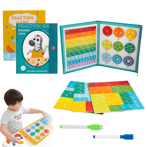 Montessori Magnetic Book Fraction Puzzle for Children, Magnetic Counters Math Manipulatives, Magnetic Fraction Educational Puzzle, Educational Math Manipulatives Learning Games for Kids (Zebra+Hippo)