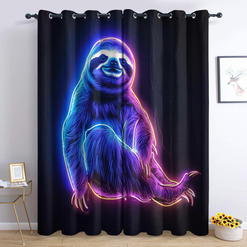 Sloth Curtains, Cartoon Children Blackout Curtains 63 Inch Length 2 Panels Set, Thermal Insulated Grommet Drapes for Living Room Bedroom, Decorative Patterned Window Treatments