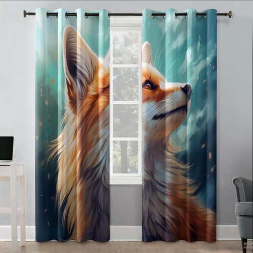 Fox Blackout Curtains, Animal Curtains for Living Room Bedroom, Thermal Insulated Grommet Drapes, Decorative Patterned Window Treatments, 63 Inch Length 2 Panels Set
