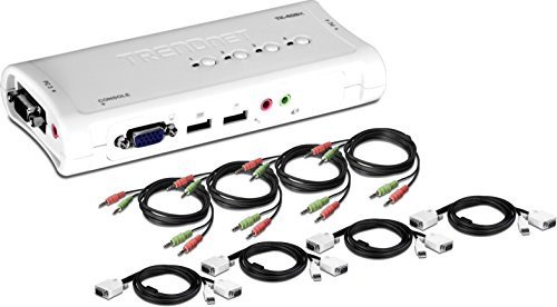 TRENDnet 4-Port USB KVM Switch and Cable Kit with Audio, Manage 4 Computers, USB Switch, Windows/Linux, Auto-Scan, VGA/SVGA HDB, 15-Pin, TK-409K