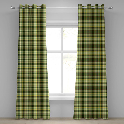 Olive Green Grommet Curtain, Quilt Pattern Traditional Scottish Design Checkered Geometrical, Decorative 2-Panel Window Drapes for Bedroom Living Room, 50" x 72", Dark Green Yellow Brown